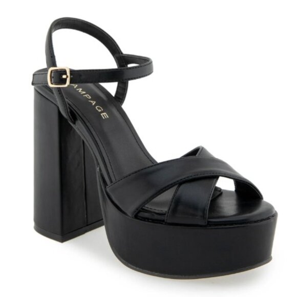 Rampage Heeled Sandals Womens 9 Black Y2K Chunky Grunge Cosplay Strappy Open Toe - Picture 1 of 14